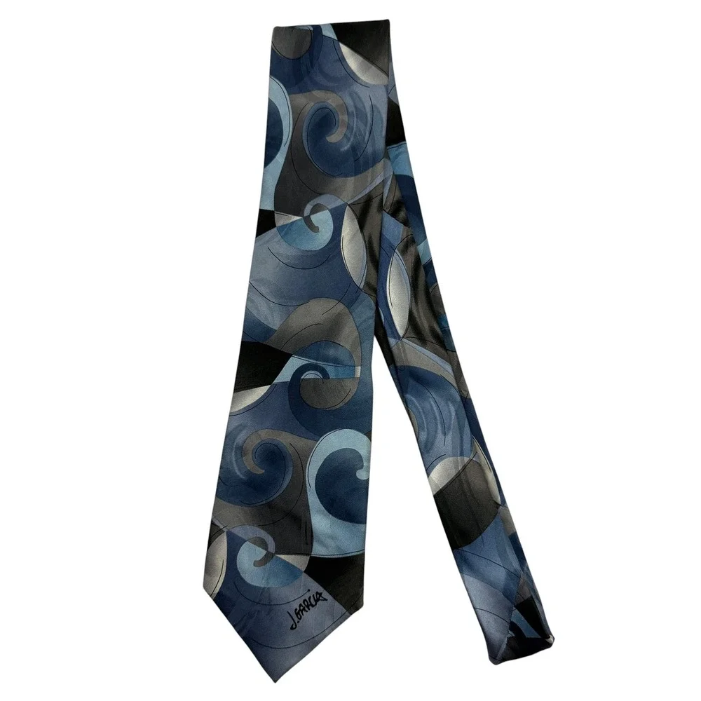 J. Garcia‎ Necktie Emerging Elephant Collection Blue Abstract Silk 3.5